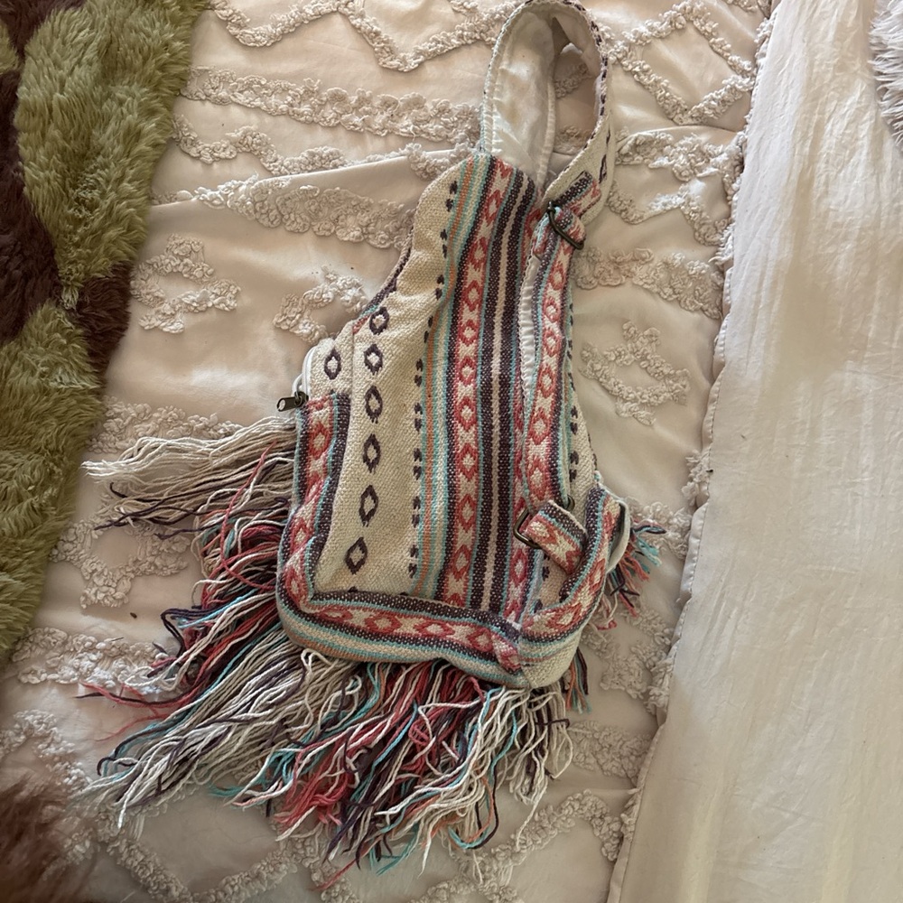 Handwoven Fringe Crossbody Bag — Neutral Multi